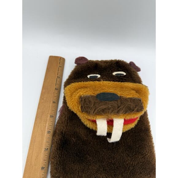 Vintage Walrus Hand Puppet Plush Brown Furry Felt Teeth Red Mouth 70s 80s Toy - Picture 5 of 5